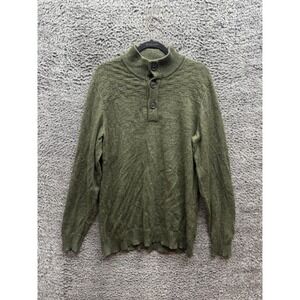 Criquet Baby Alpaca Knitted Henley Pullover Sweater Olive Green Mens Size L